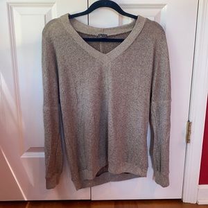 Beige loose V neck sweater